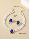 Women'S Elegant Fashion Artificial Crystal & Faux Pearl Decor Jewelry Set, 3 Counts/Set Earrings & Necklace, Luxury Women Wedding Bridal Jewellery Set