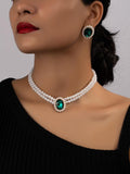 Women'S Elegant Fashion Artificial Crystal & Faux Pearl Decor Jewelry Set, 3 Counts/Set Earrings & Necklace, Luxury Women Wedding Bridal Jewellery Set