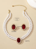 Women'S Elegant Fashion Artificial Crystal & Faux Pearl Decor Jewelry Set, 3 Counts/Set Earrings & Necklace, Luxury Women Wedding Bridal Jewellery Set