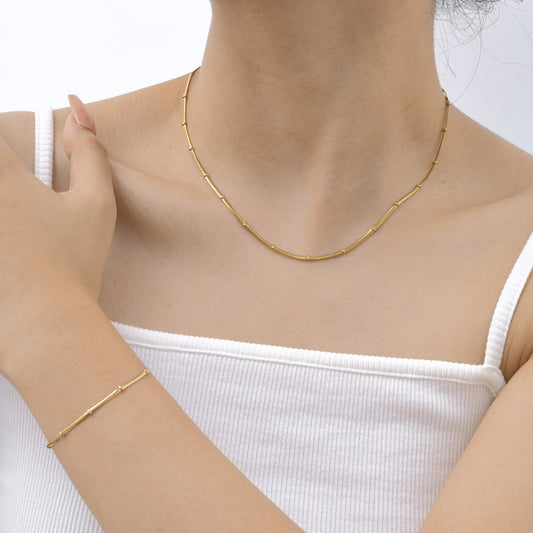Gold Stainless Steel Flat Snake Clip Beads Bracelet