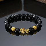 Fengshui Wealth and Luck Bracelet, Feng Shui Black Obsidian Pixiu Wealth Bracelet Prosperity Buddha Beads Elastic Bracelet
